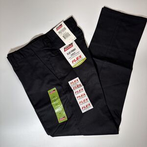 Dickies Men’s Slim Fit Flat Front Work Pants 29x32 Black Wrinkle Resistant Flex